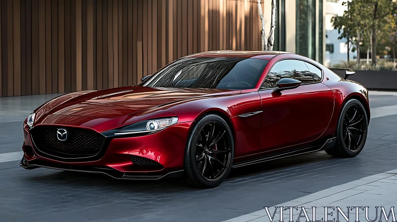 Luxurious Red Sports Car in Modern Urban Setting AI Image