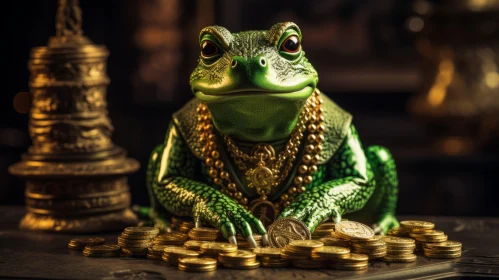 Luxurious Frog with Gold Coins: A Study in Whimsical Opulence
