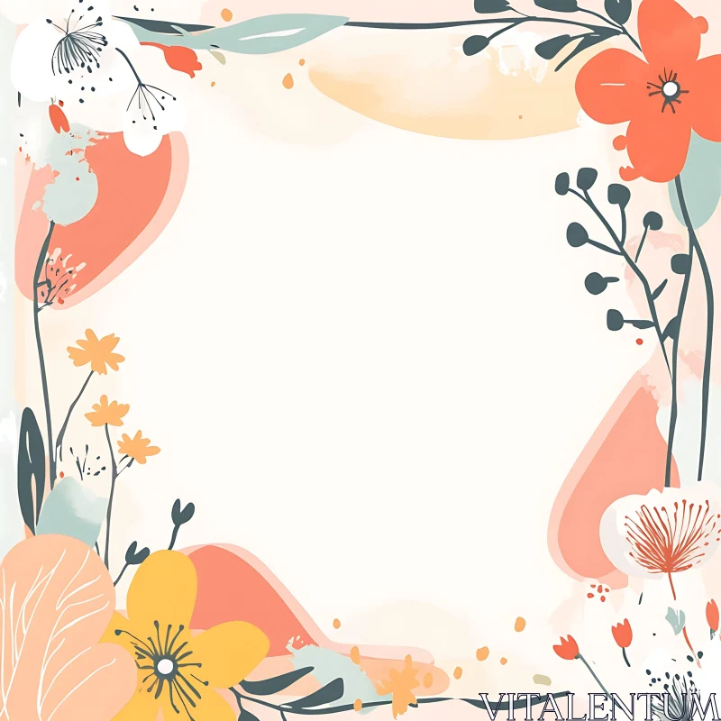 Floral Patterned Frame in Soft Pastels AI Image