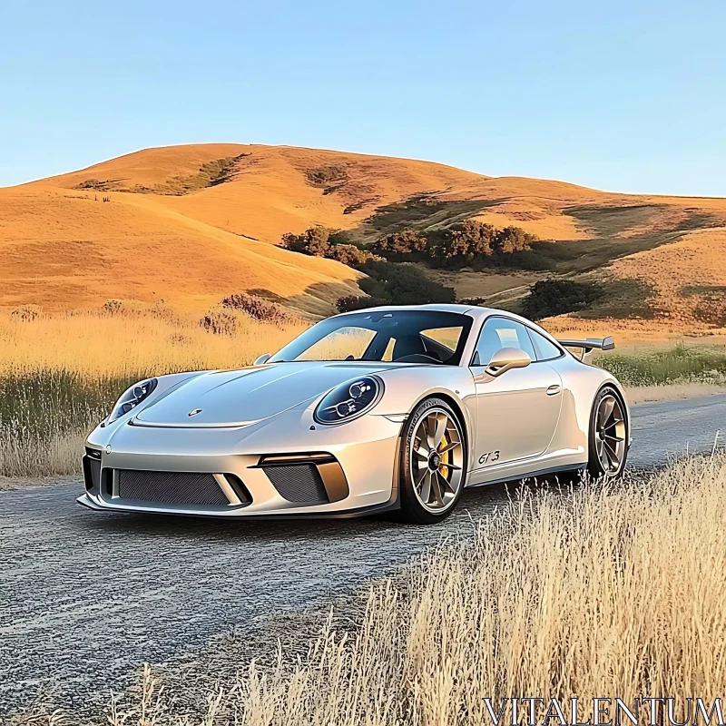 Elegant Silver GT3 in Outdoor Setting AI Image