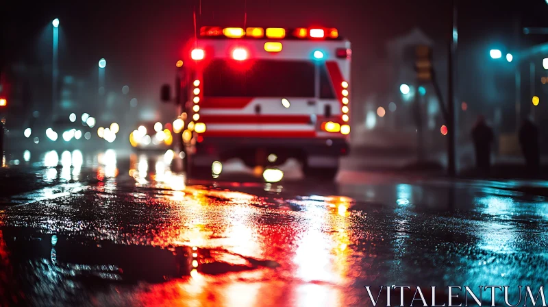 Emergency Vehicle Night Scene with City Lights AI Image