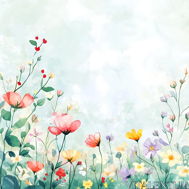 Spring Meadow Watercolor Painting AI Image