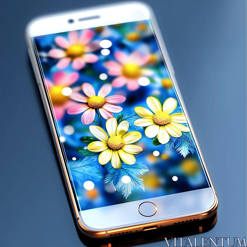 Smartphone Displaying Digital Flower Art AI Image