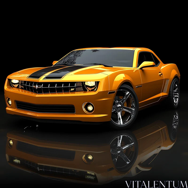 Modern Orange Sports Car on Reflective Surface AI Image