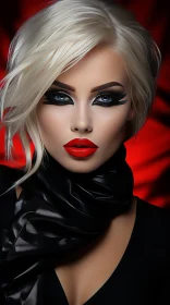 Captivating Black Makeup Girl with Red Lips and Intense Gaze