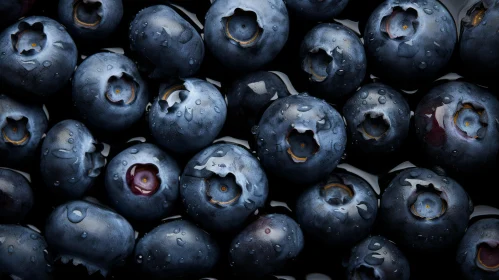 Close-Up Portraits of Blueberries with Water Droplets