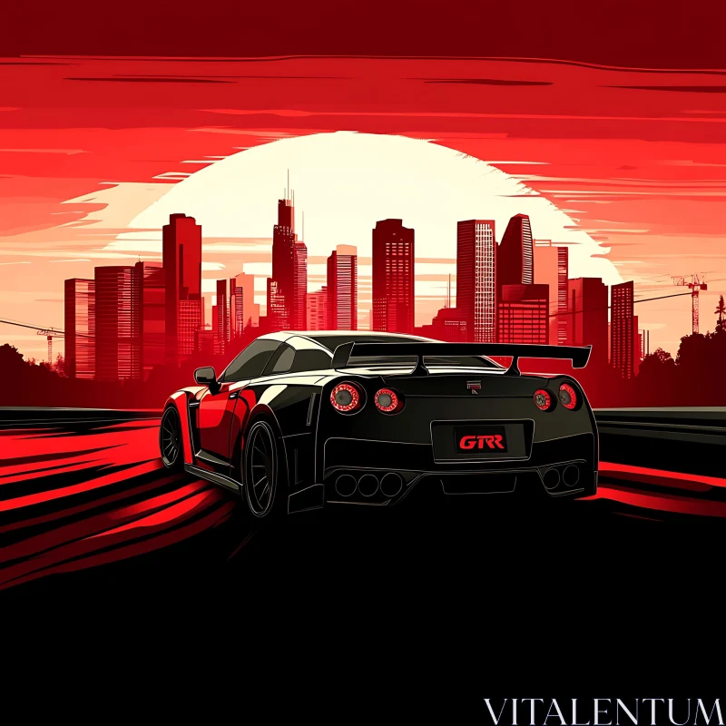 AI ART GTR Sports Car at Red Sunset