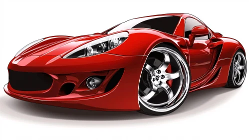 Stylish Red Sports Car with Shiny Chrome Wheels