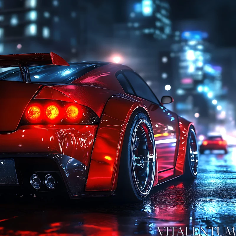 Futuristic Red Sports Car at Night AI Image