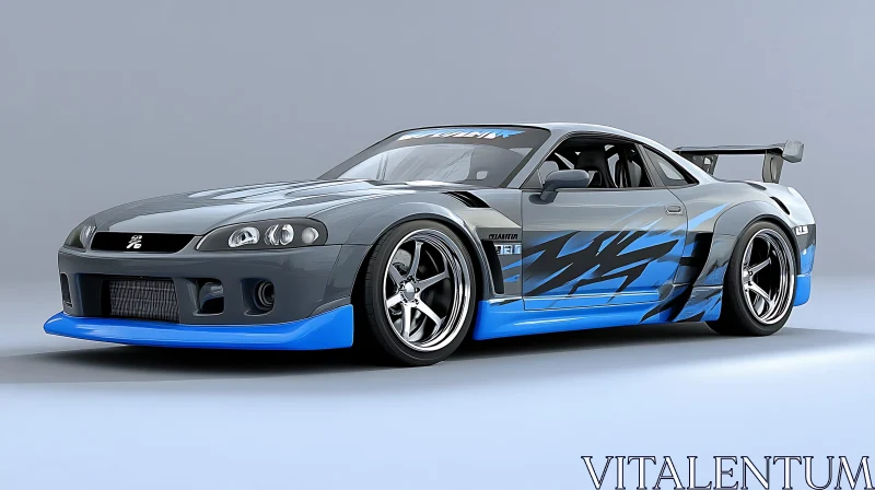 Modern Grey and Blue Sports Car Design AI Image