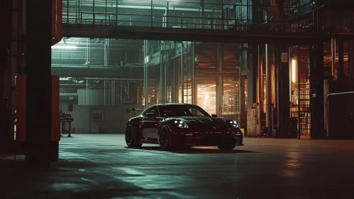 Sports Car in Dimly Lit Industrial Setting