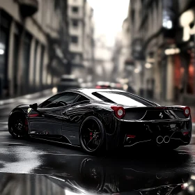 Elegantly Styled Black Ferrari in Cityscape