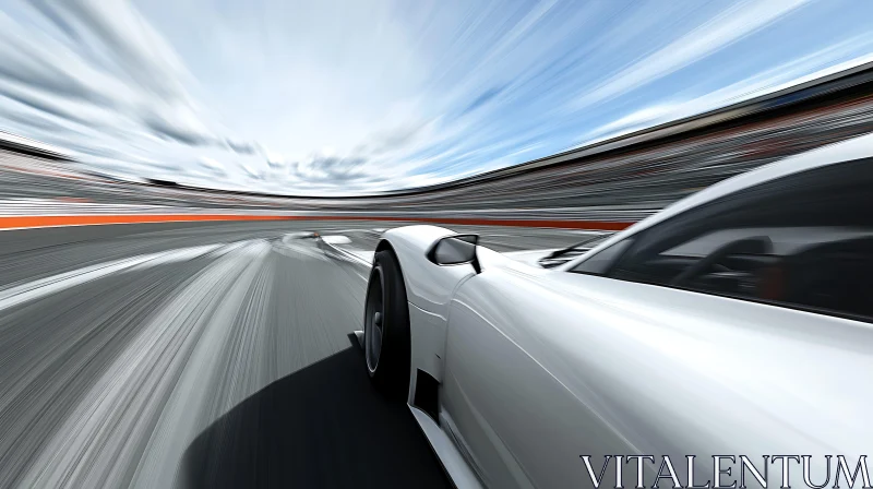 White Car in Motion on Race Track AI Image