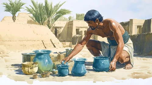 Man with Pottery in Ancient Setting