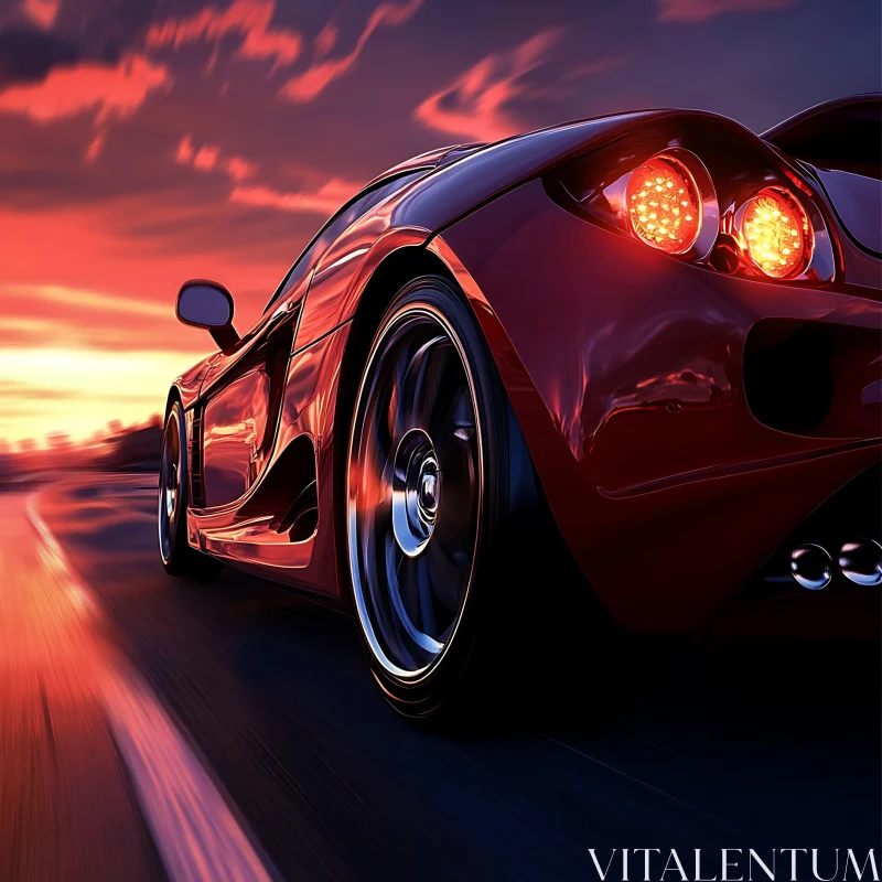 AI ART Rapid Red Sports Car at Dusk