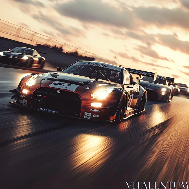 Thrilling GT Race Under a Sunset Sky AI Image