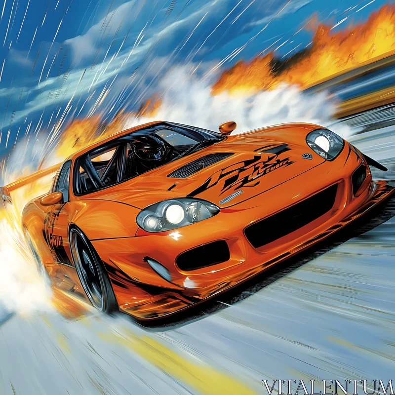 Orange Racing Car in Action AI Image