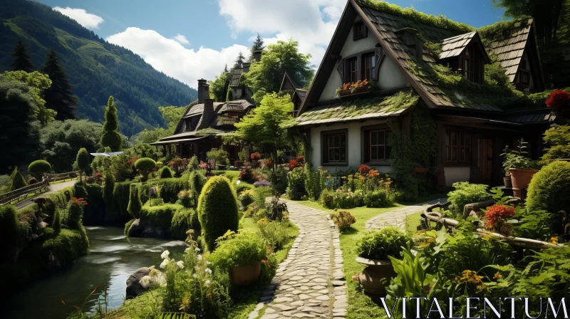 Rustic House in Serene Landscape: A Swiss Style Terragen Inspiration AI Image