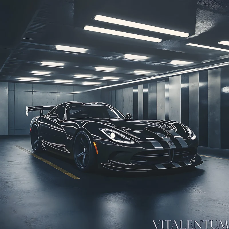 Luxury Sports Car Parked in an Industrial Garage Luxury Sports Car Parked in an Industrial Garage