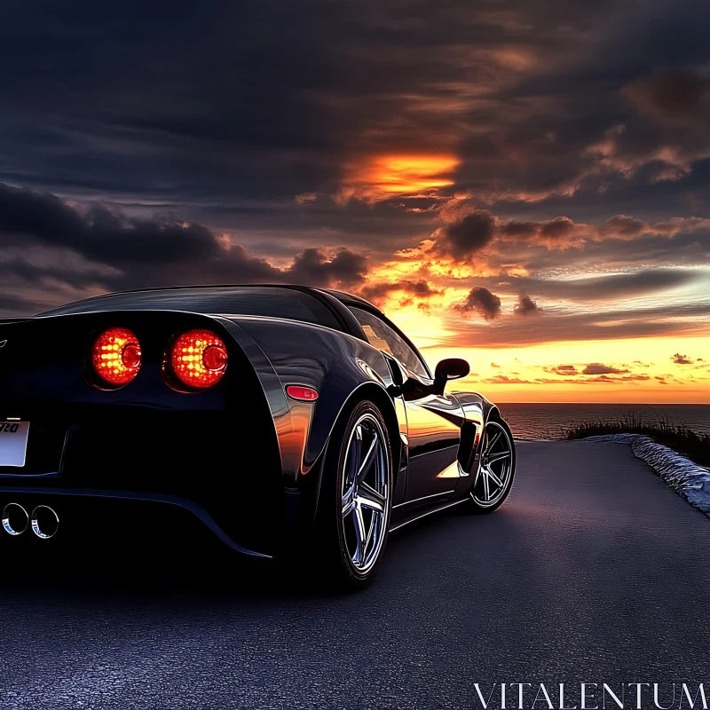 AI ART Sports Car at Sunset on Coastal Road