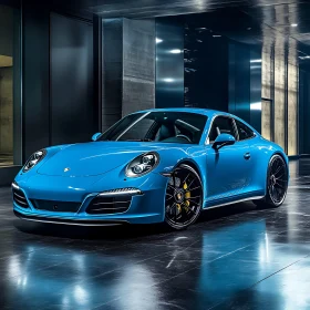 Elegant Blue Sports Car in Indoor Setting