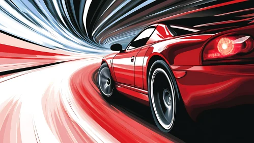Speeding Red Sports Car on Abstract Road
