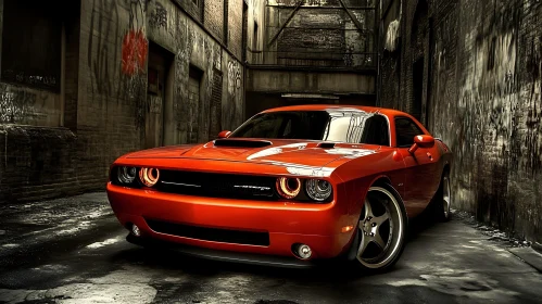 Muscle Car in a Graffiti-Covered Alley