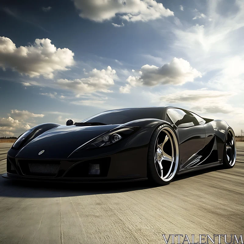 Sleek Black Sports Car on Open Road