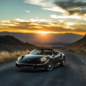 Convertible Sports Car in Scenic Mountain Sunset