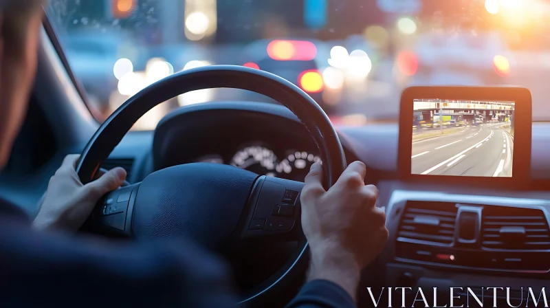 Evening Drive with Digital Dashboard and Traffic Evening Drive with Digital Dashboard and Traffic