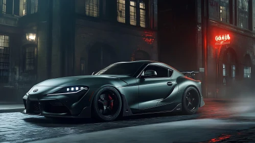 Sleek Car in Nighttime Urban Setting