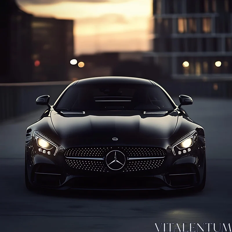 Sleek Black Sports Car at Night in the City Sleek Black Sports Car at Night in the City