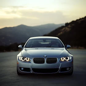 Silver Car in Mountain Setting