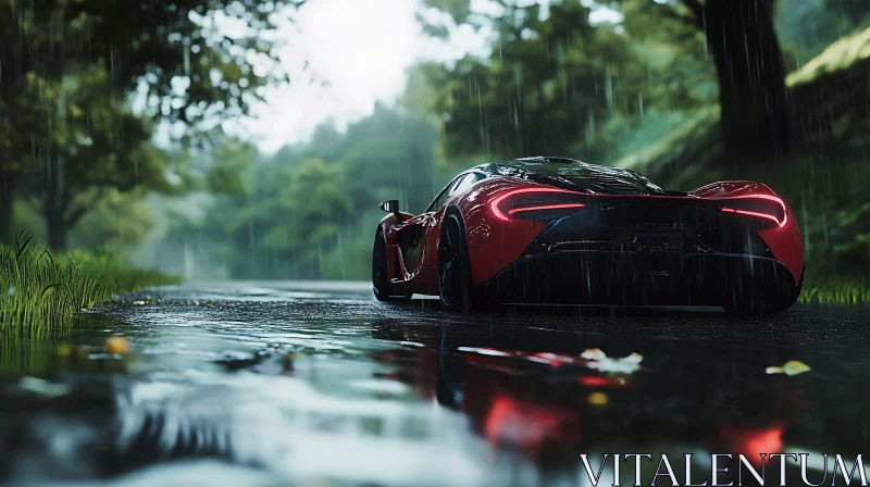 Luxury Car in Wet Forest Setting
