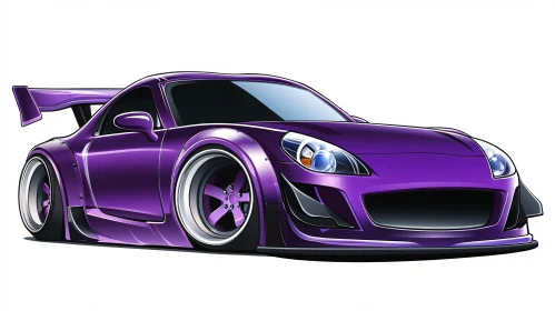 Cartoon Style Purple Car with Spoiler