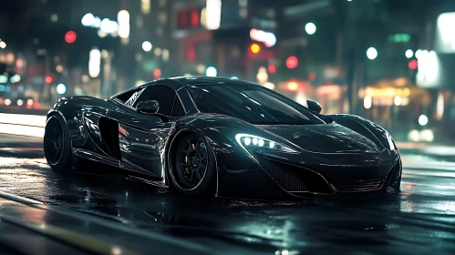 Luxury Supercar in Nighttime Cityscape