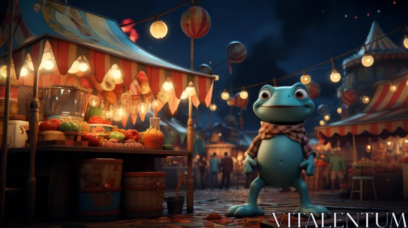 Adventurous Frog in Charming Street Market - Festive Atmosphere AI Image