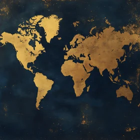 Abstract Gold World Map on Navy Background
