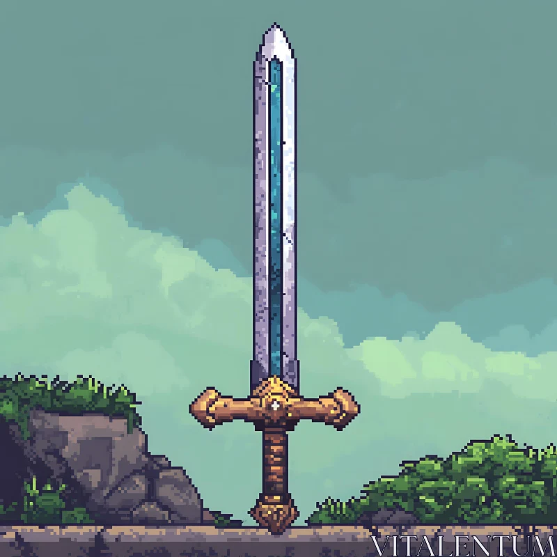 Medieval Fantasy Sword in Pixel Art