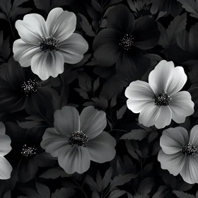 Black and White Floral Art with Detailed Flowers