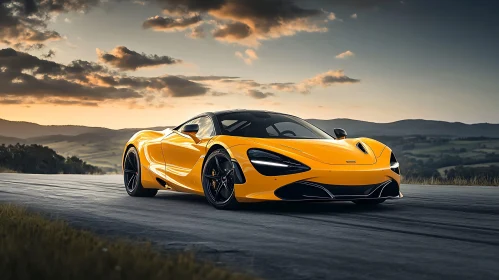 Luxury Orange Sports Car at Sunset