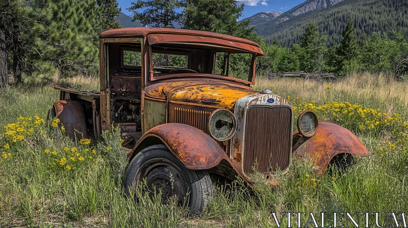 Rusty Vintage Truck in Countryside AI Image