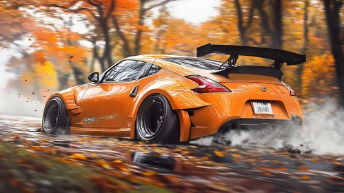 Autumn Racing: Orange Car Drift