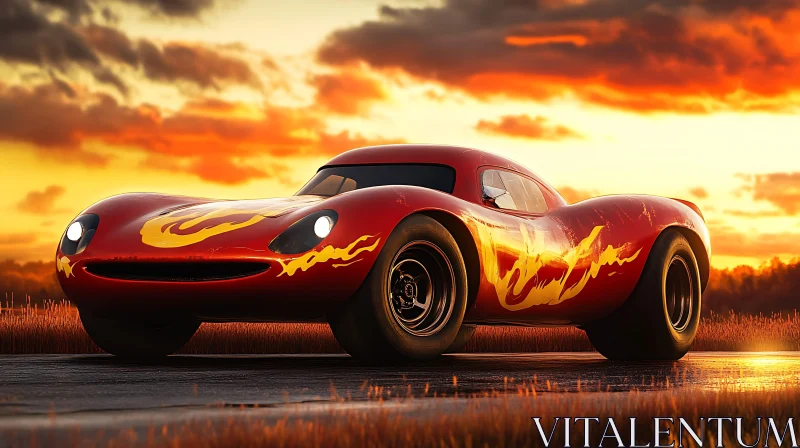 Vintage Race Car in Golden Sunset AI Image