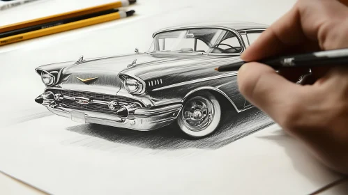 Classic Car Drawing in Pencil