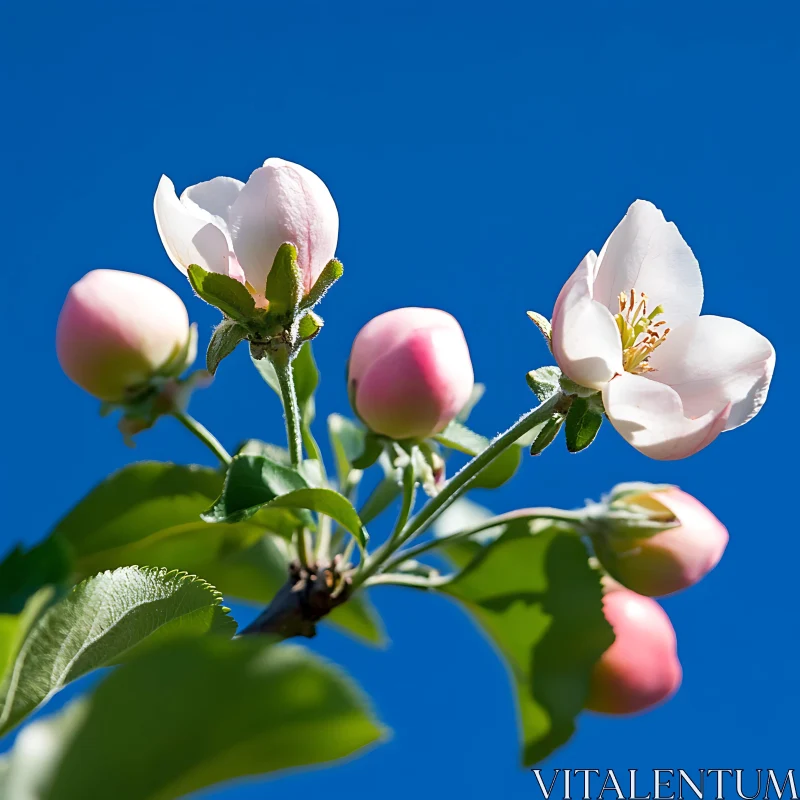 Pink Blossoms on Clear Day AI Image