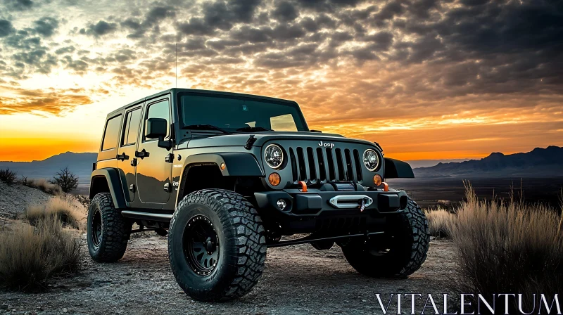 Jeep in Desert at Sunset AI Image