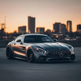 Metallic Silver Sports Car at Rooftop Parking