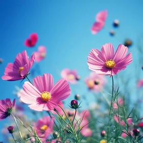 Blooming Cosmos Flowers Reaching for the Sky