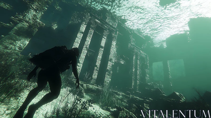 Mystical Underwater Ancient Ruins AI Image